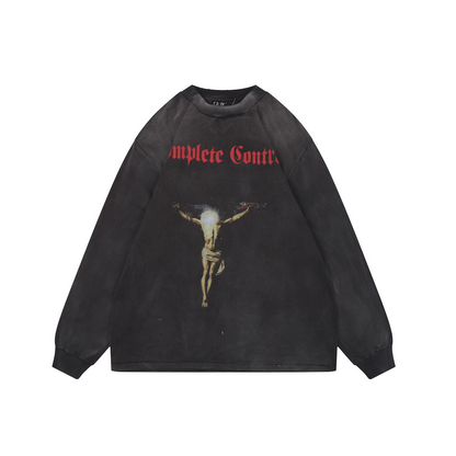 Saint Michael Gun and Crucified Jesus Print Long-Sleeve Tee