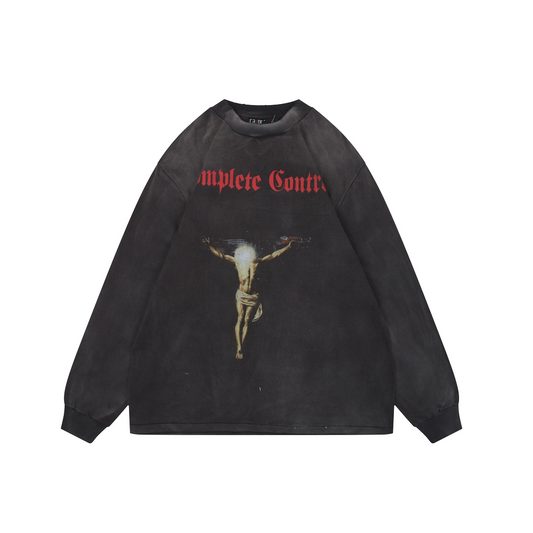Saint Michael Gun and Crucified Jesus Print Long-Sleeve Tee