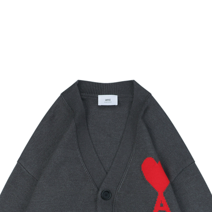 AMI Paris Heart-Jacquard Turtleneck Cardigan | Knit Layer