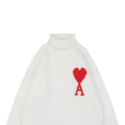 AMI Paris Heart-Jacquard Turtleneck Sweater | Knit Pullover