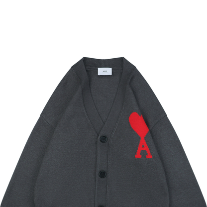 AMI Paris Heart-Jacquard Turtleneck Cardigan | Knit Layer