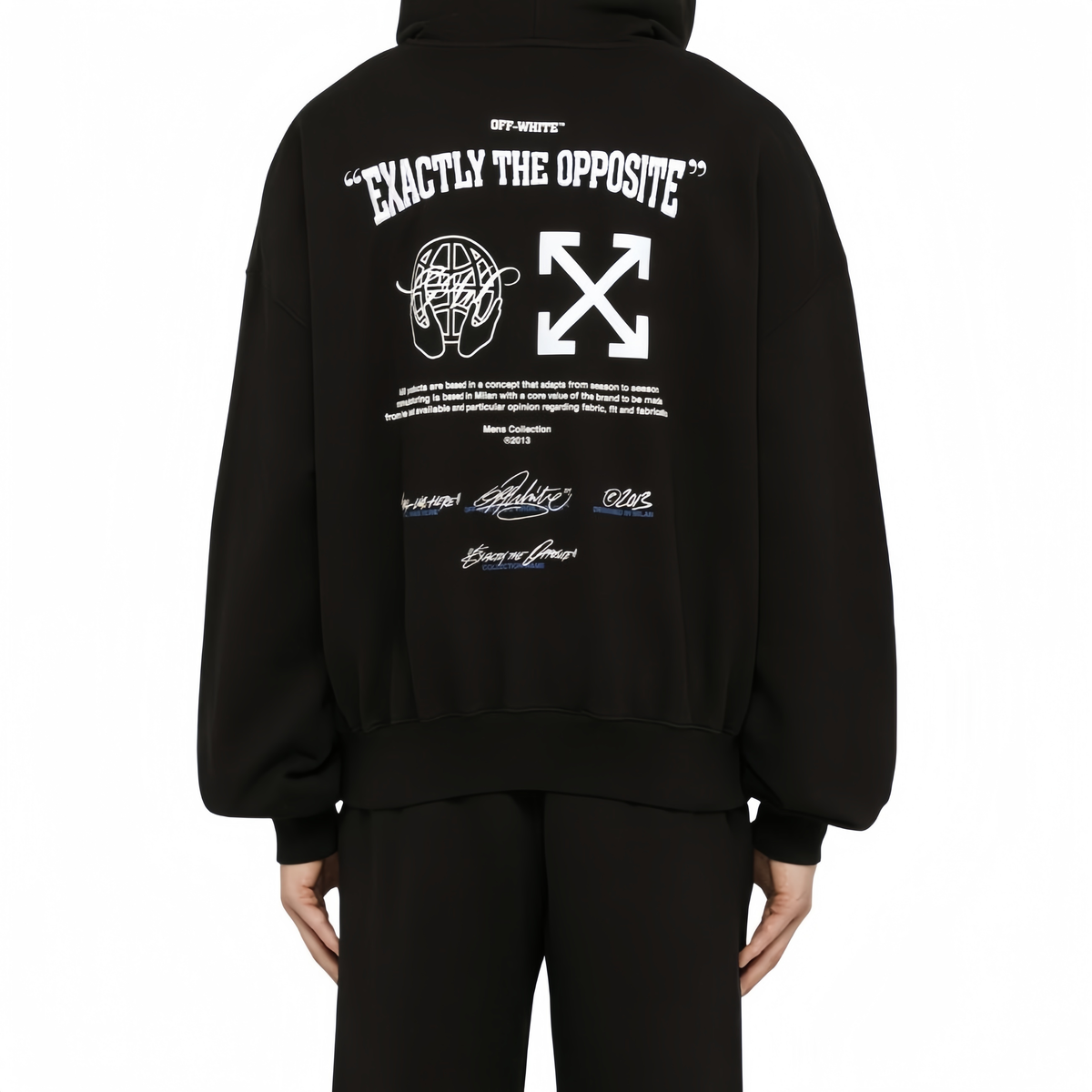 Off-White Blue Arrow Earth Logo Hoodie – Black | Y2K Graphic Oversized Streetwear Sweatshirt