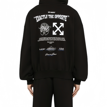 Off-White Blue Arrow Earth Logo Hoodie – Black | Y2K Graphic Oversized Streetwear Sweatshirt