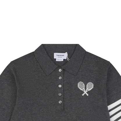 Thom Browne 5-Button Short-Sleeve Polo | Tennis Racket Motif
