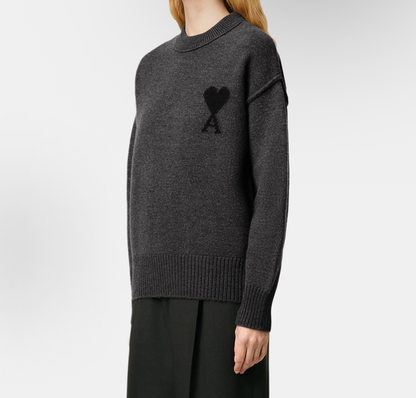 AMI Paris Heart-Logo Crewneck Sweater | Knit Pullover
