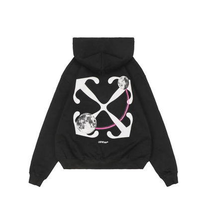 Off-White Lunar Arrow Print Hoodie – Black | Moon Orbit Graphic Oversized Streetwear Sweatshirt