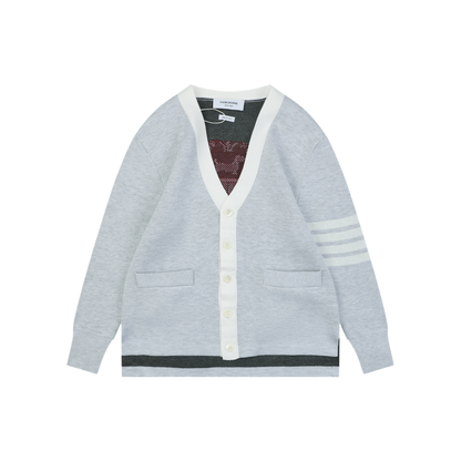 Thom Browne Color-Block Cardigan | Four-Bar Patch