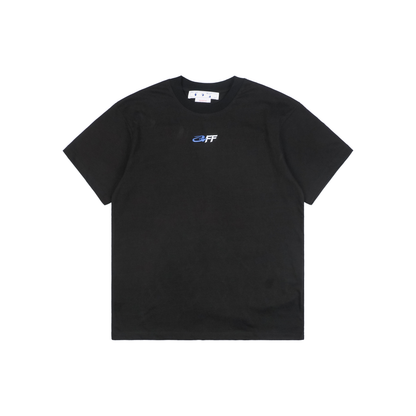 Off-White Blue Arrow & Letter Embroidery T-Shirt | Black Short-Sleeve