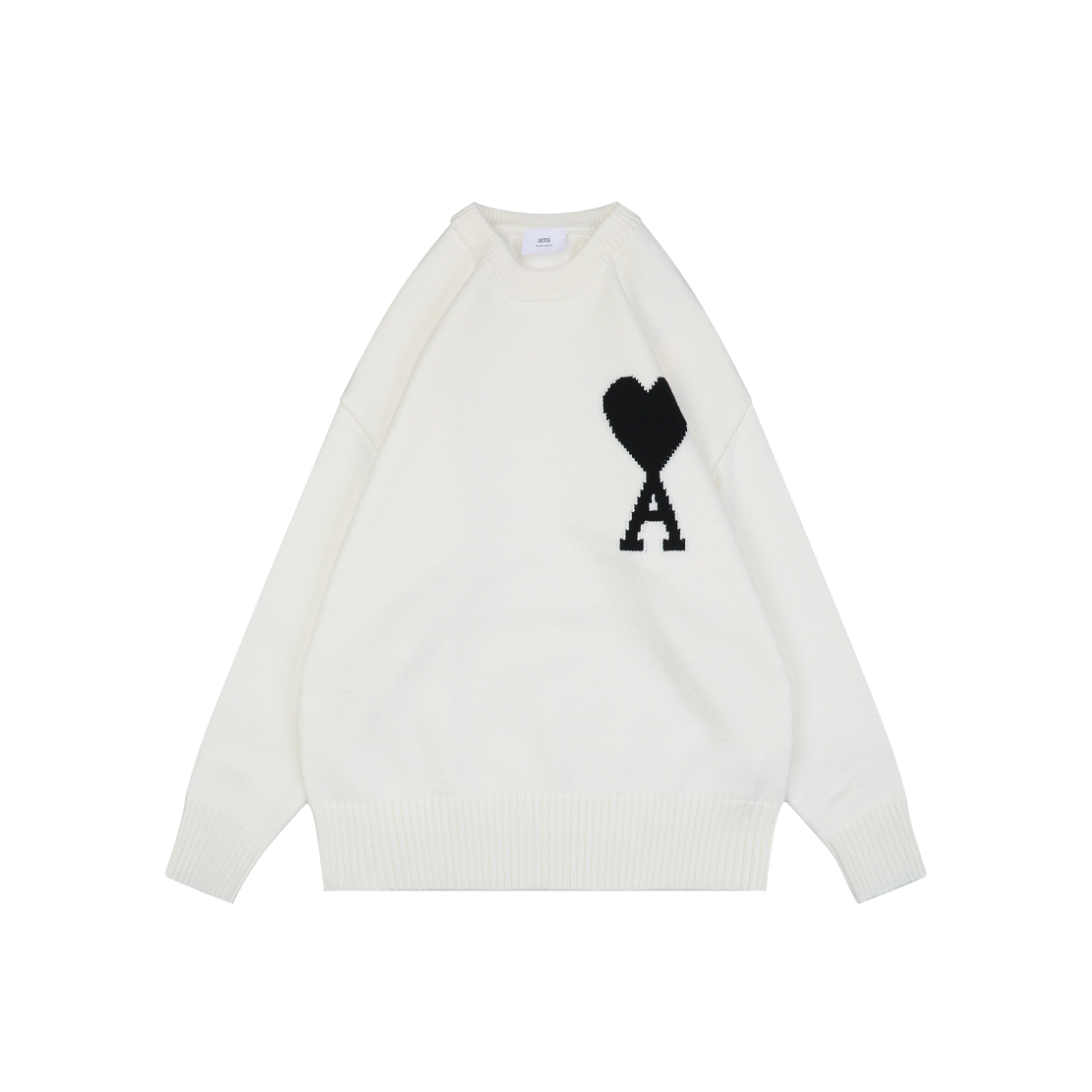AMI Paris Heart Jacquard Crew-Neck Sweater - White