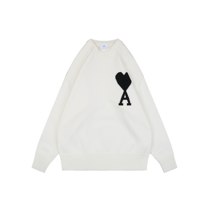 AMI Paris Heart Jacquard Crew-Neck Sweater - White