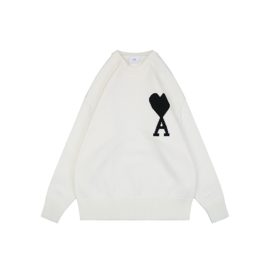 AMI Paris Heart Jacquard Crew-Neck Sweater - White