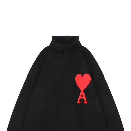 AMI Paris Heart-Jacquard Turtleneck Sweater | Knit Pullover