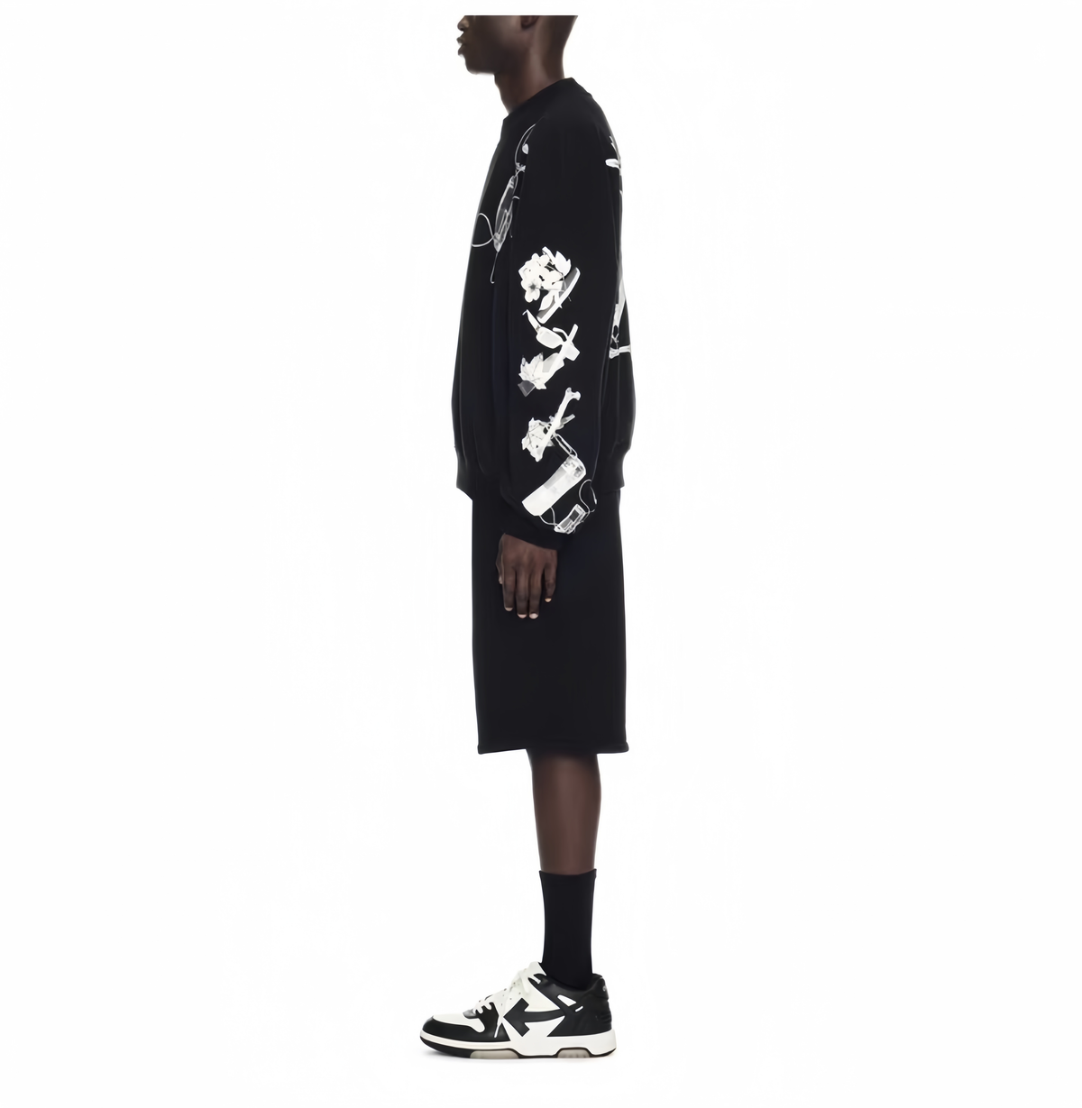 Off-White Digital Headphones Arrow Print Crewneck Sweatshirt – Black | Y2K MP3 Graphic Oversized Streetwear Top