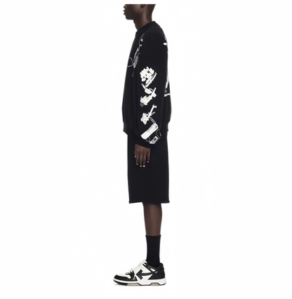 Off-White Digital Headphones Arrow Print Crewneck Sweatshirt – Black | Y2K MP3 Graphic Oversized Streetwear Top