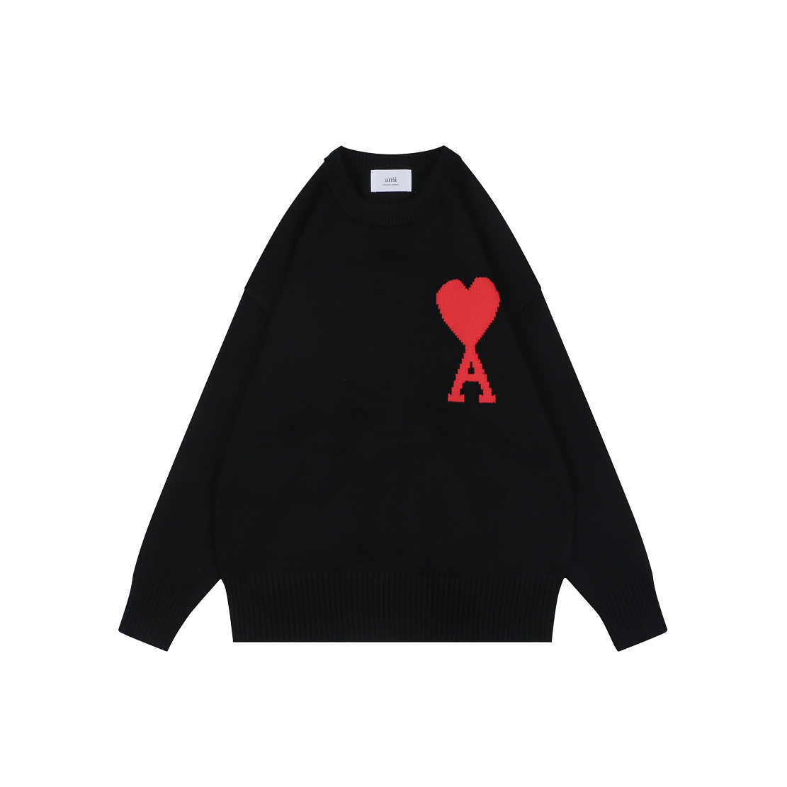 AMI Paris Heart-Intarsia Crew-Neck Sweater - Black