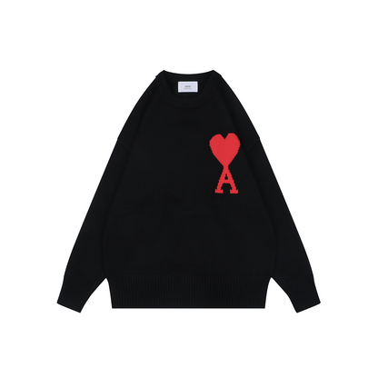 AMI Paris Heart-Intarsia Crew-Neck Sweater - Black