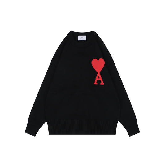 AMI Paris Heart-Intarsia Crew-Neck Sweater - Black