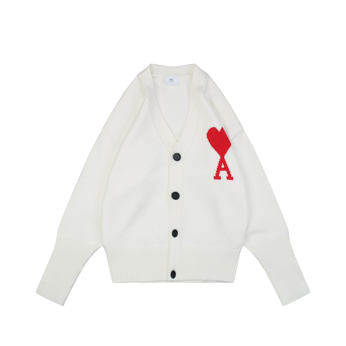 AMI Paris Heart-Jacquard Turtleneck Cardigan | Knit Layer