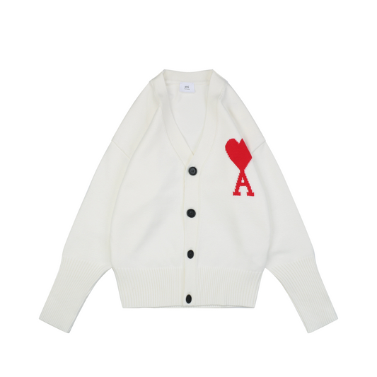 AMI Paris Heart-Jacquard Turtleneck Cardigan | Knit Layer