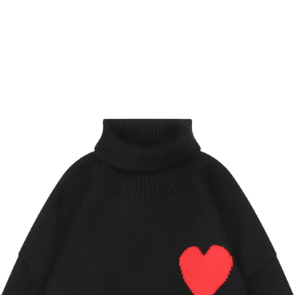 AMI Paris Heart-Jacquard Turtleneck Sweater | Knit Pullover