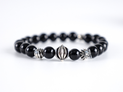 Chrome Hearts Obsidian Bracelet – Four Sterling Silver Beads | Luxury Gothic Jewelry