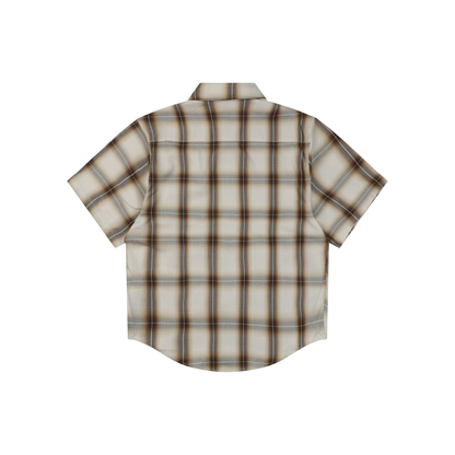 AMI Paris Heart-Logo Check Short-Sleeve Shirt | Brown