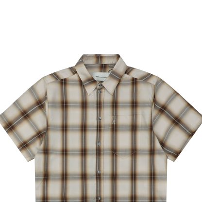 AMI Paris Heart-Logo Check Short-Sleeve Shirt | Brown