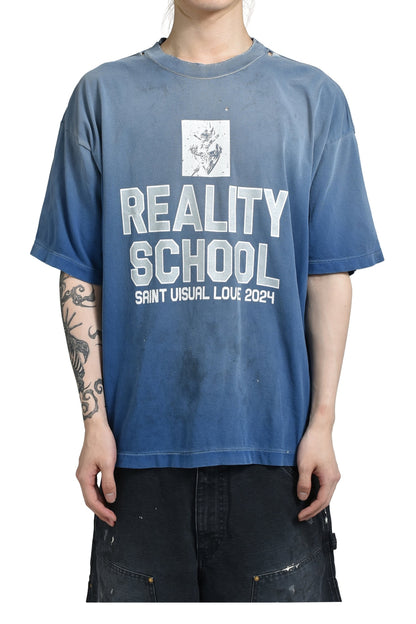 Saint Michael SS25 Blue Washed Distressed Slogan T-Shirt